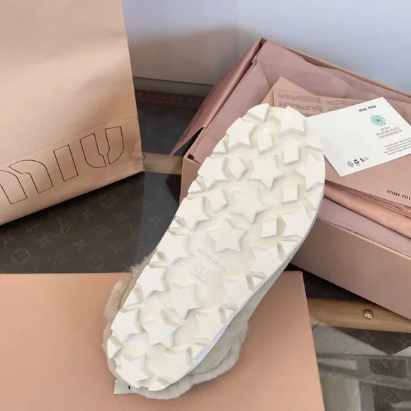 Miu Miu Beige Fur-Lined Slippers - Picture 9 of 9